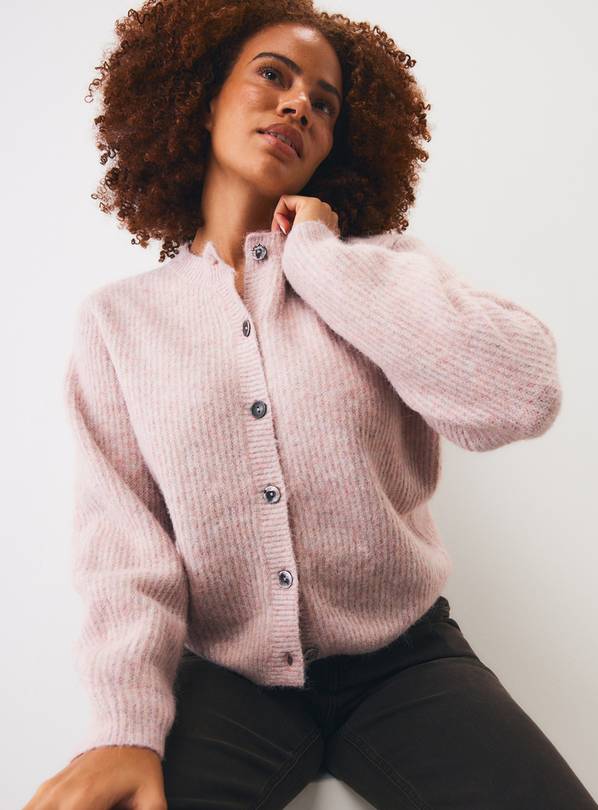Pale Pink Tabitha Ribbed Button Boxy Cardigan XL
